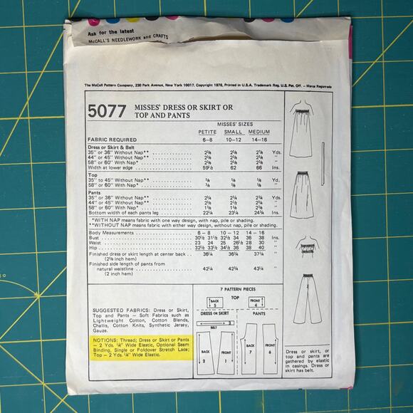 Vtg 1976 McCalls 5077 Cut Complete Pattern Ms Petite 6-8 Dress Skirt Top Pants - Picture 3 of 6